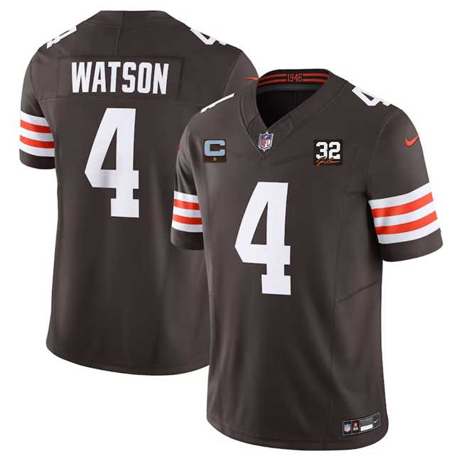 Men & Women & Youth Cleveland Browns #4 Deshaun Watson Brown 2023 F.U.S.E. With 1-Star C Patch And Jim Brown Memorial Patch Vapor Untouchable Limited Football Stitched Jersey